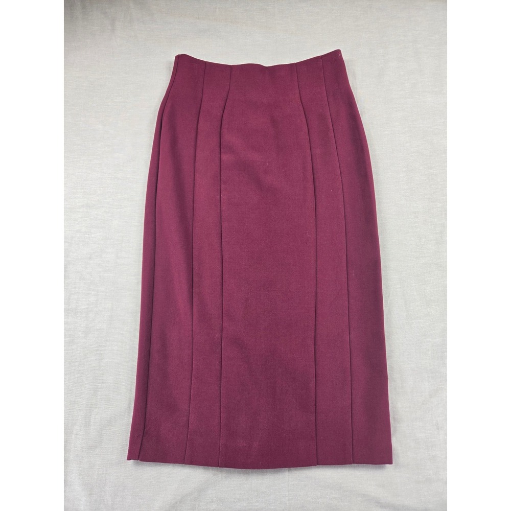 Eva Mendes New York & Company Burgundy Seamed Midi Pencil Skirt Size 2